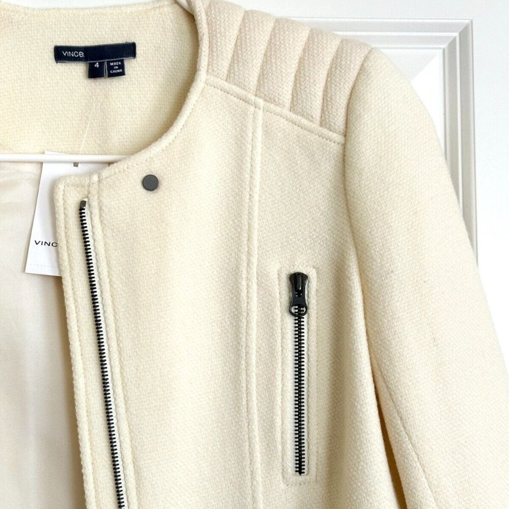Women's NWT VINCE Wool Blend Moto Jacket in Off-White Size 4 - Picture 6 of 8